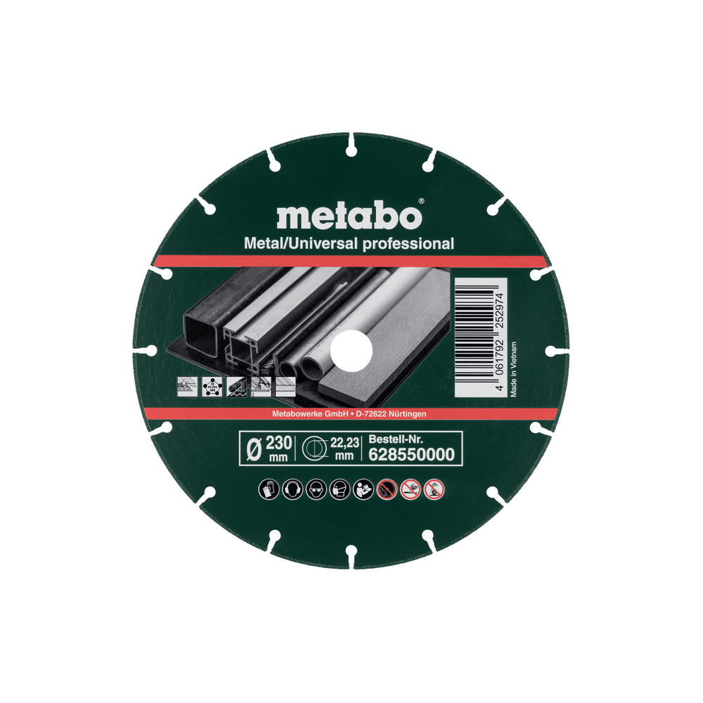 Meule de tronçonnage diamantée 230x1,6x22,23mm, « MUP », Métal/Universal « professional » - METABO - 628550000
