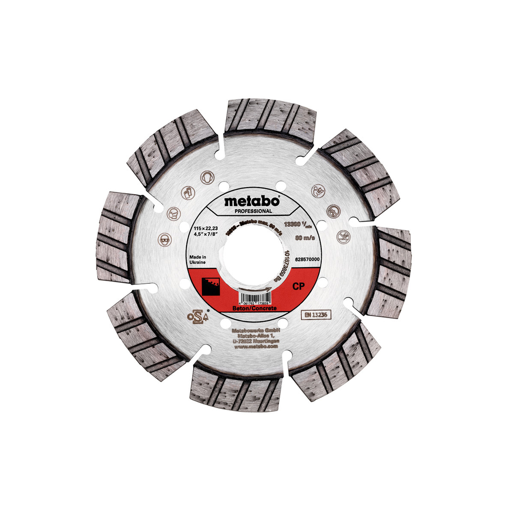 Meule de tronçonnage diamantée 115x22,23mm, « CP », Béton « professional » - METABO - 628570000