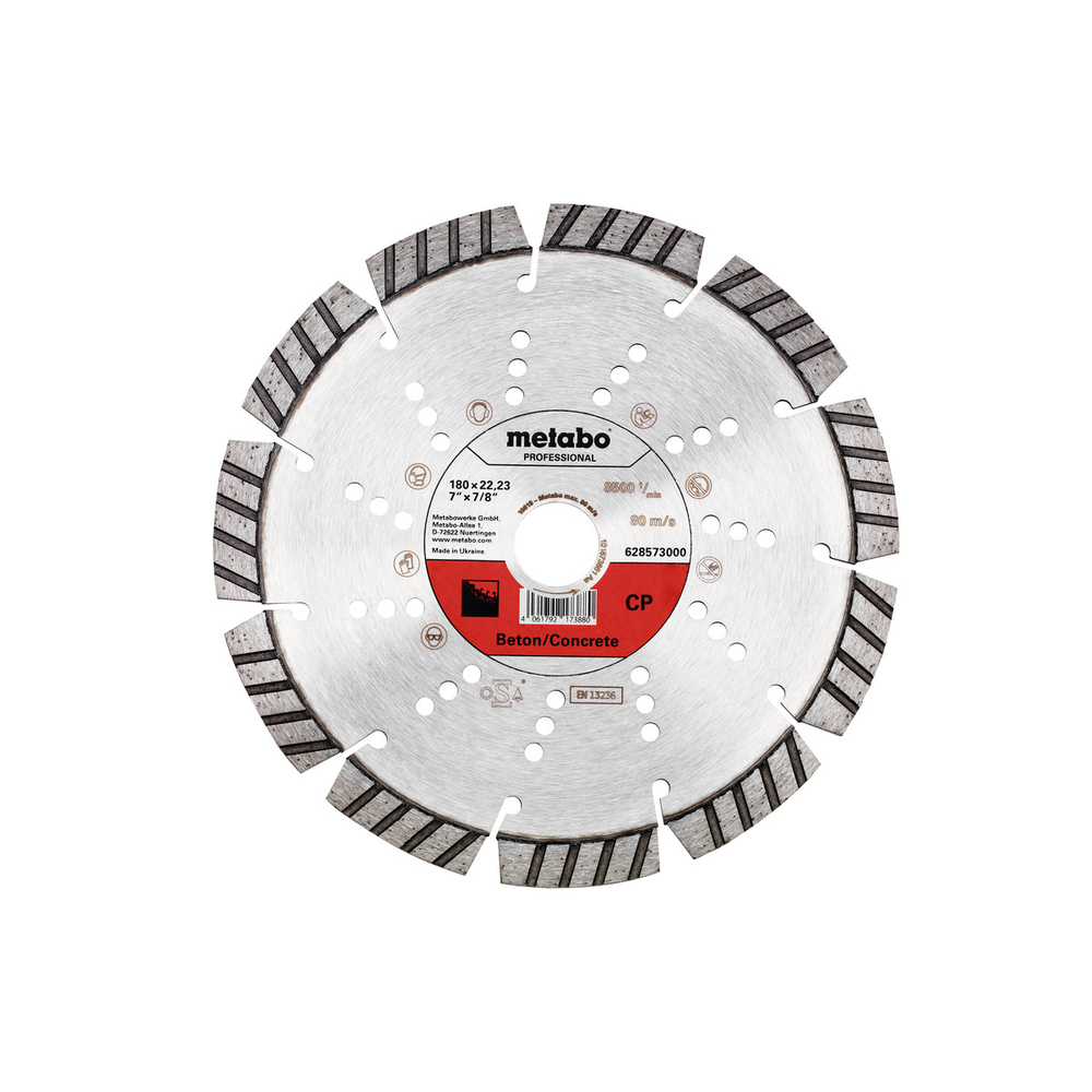 Meule de tronçonnage diamantée 180x22,23mm, « CP », Béton « professional » - METABO - 628573000