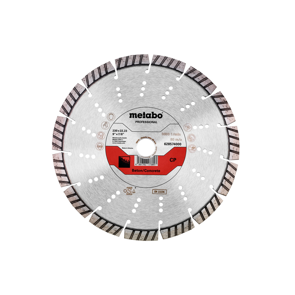 Meule de tronçonnage diamantée 230x22,23mm, « CP », Béton « professional » - METABO - 628574000