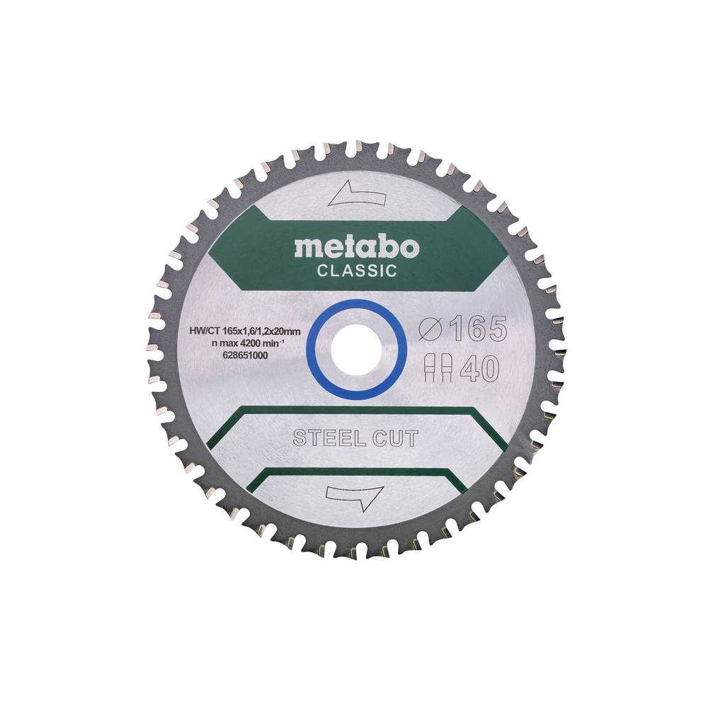 Lame de scie « steel cut/sandwich panel - classic », 165x20 Z40 FZ/FA 4°/B - METABO - 628651000