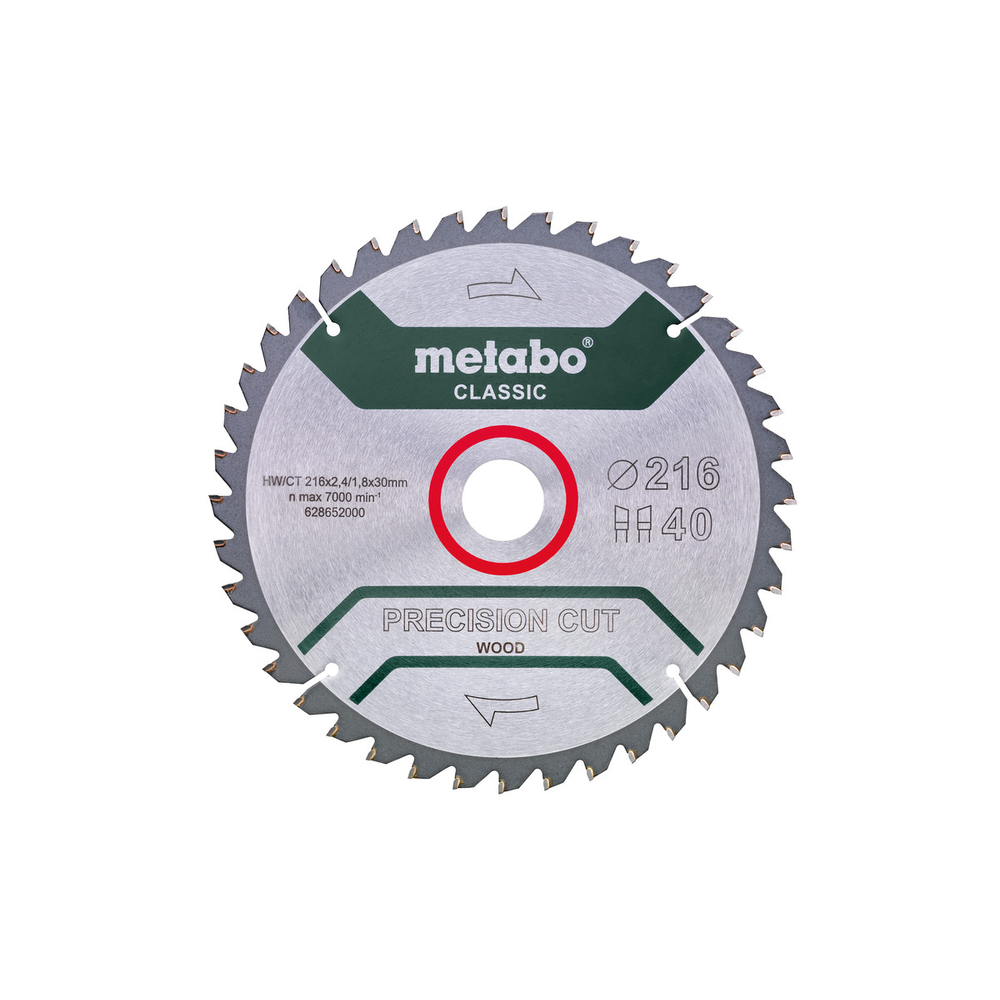 Lame de scie « precision cut wood - classic », 216x30 Z40 WZ 5°nég. /B - METABO - 628652000