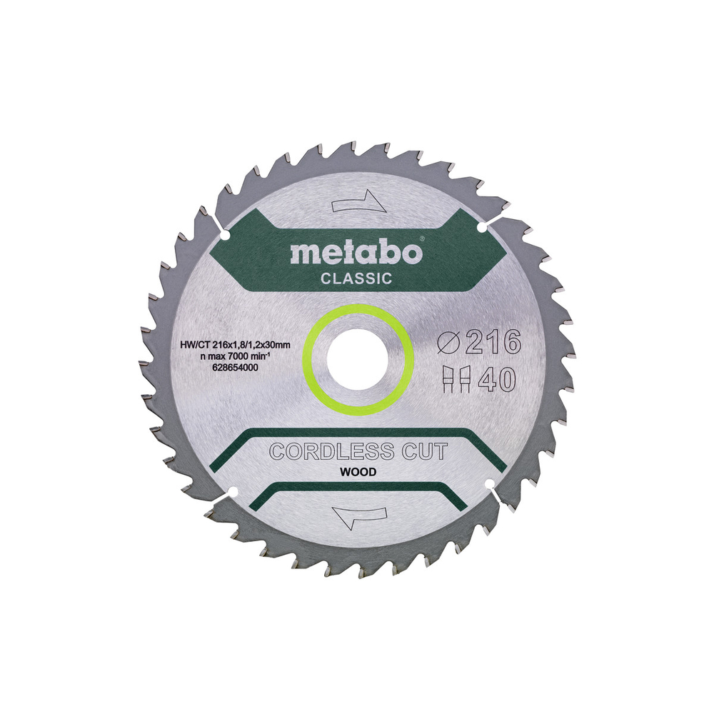 Lame de scie « cordless cut wood - classic », 216x30 Z40 WZ 5° /B - METABO - 628654000