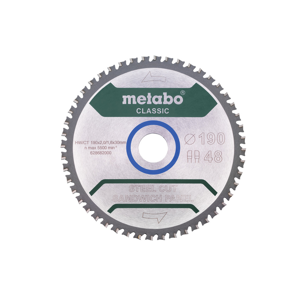 Lame de scie « steel cut/sandwich panel - classic », 190x30 Z48 FZ/FA 4° - METABO - 628682000
