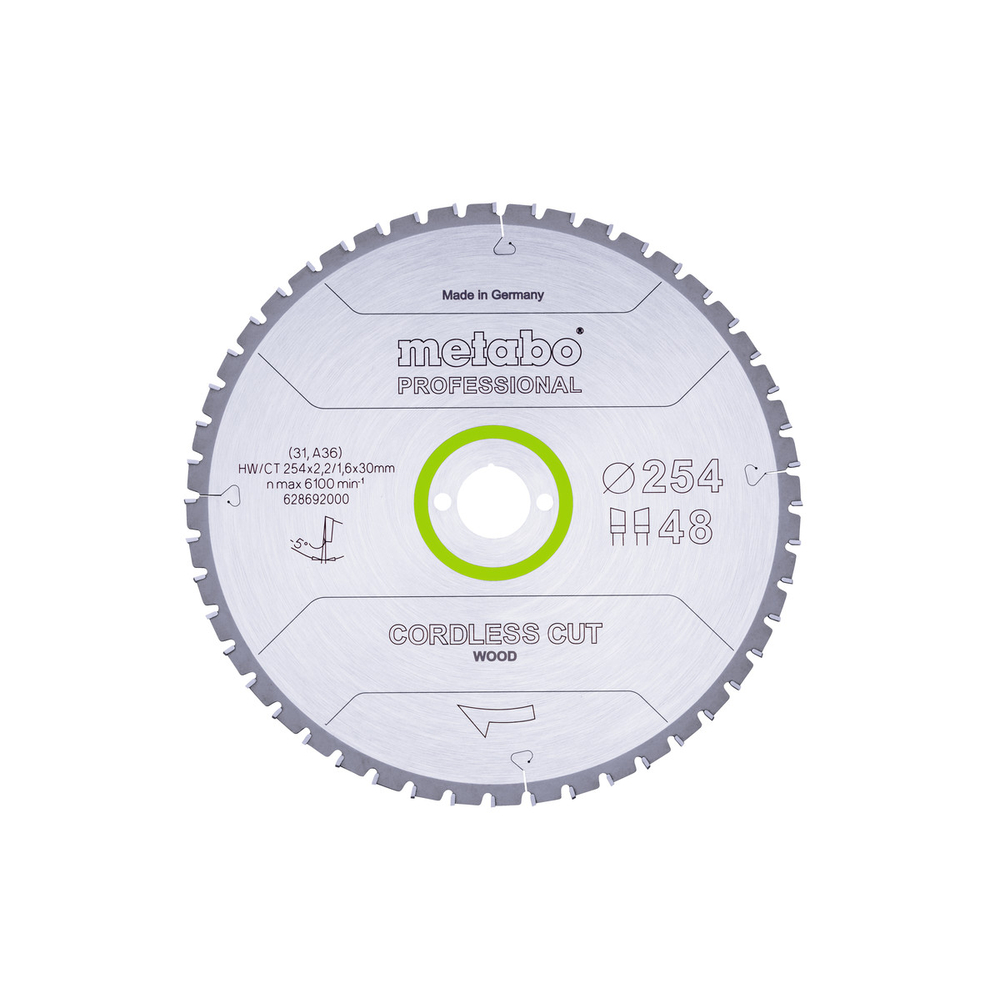 Lame de scie « cordless cut wood - professional », 254x30 Z48 WZ 5°nég - METABO - 628692000