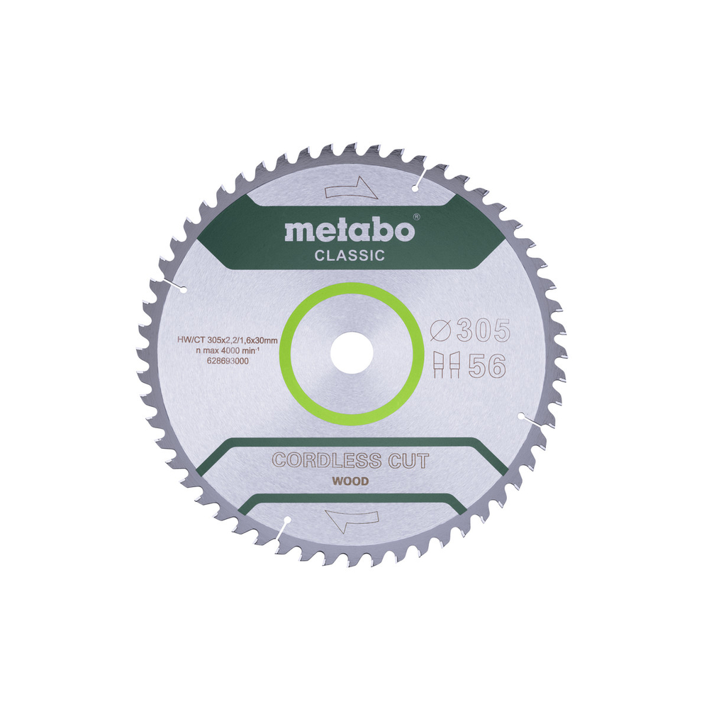 Lame de scie « cordless cut wood - classic », 305x30 Z56 WZ 5° /B - METABO - 628694000