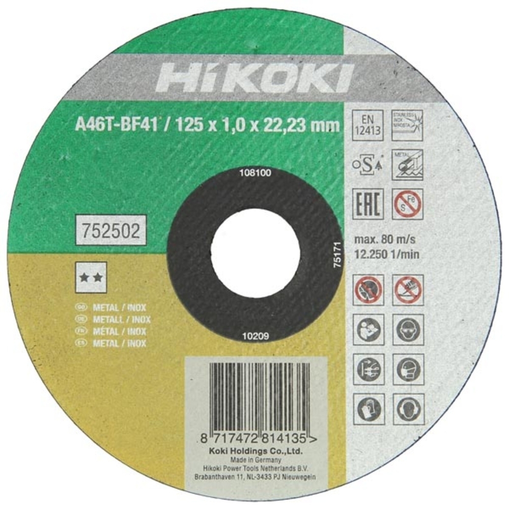 Disque-inox plate à Ø 115mm x 1mm - HIKOKI - 752501