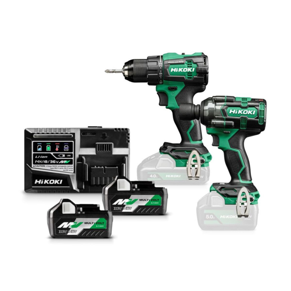 Kit Perceuse visseuse 18V 70nm DS18DE + Boulonneuse à choc 345nm WR18DH + 2 batt. BSL36A18 / UC18YSL3I - HIKOKI - KC18DEWJZ