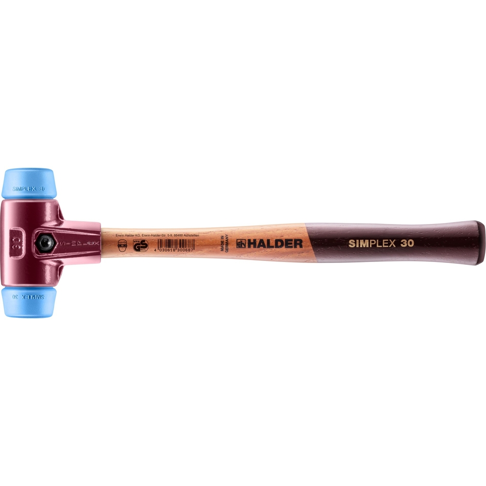 Maillet SIMPLEX avec boîtier en fonte malléable et manche en bois diam 30 TPE souple - HALDER - 3001.030