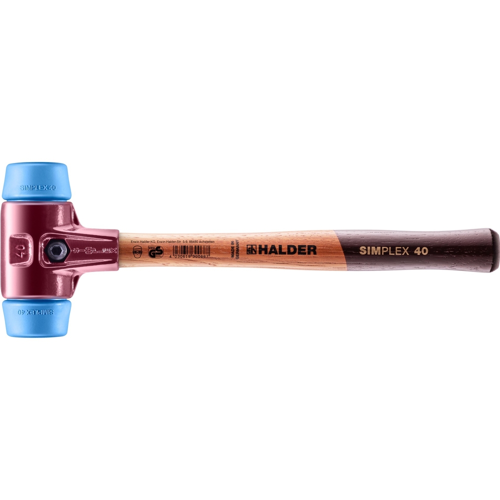 Maillet SIMPLEX avec boîtier en fonte malléable et manche en bois diam 40 TPE souple - HALDER - 3001.040