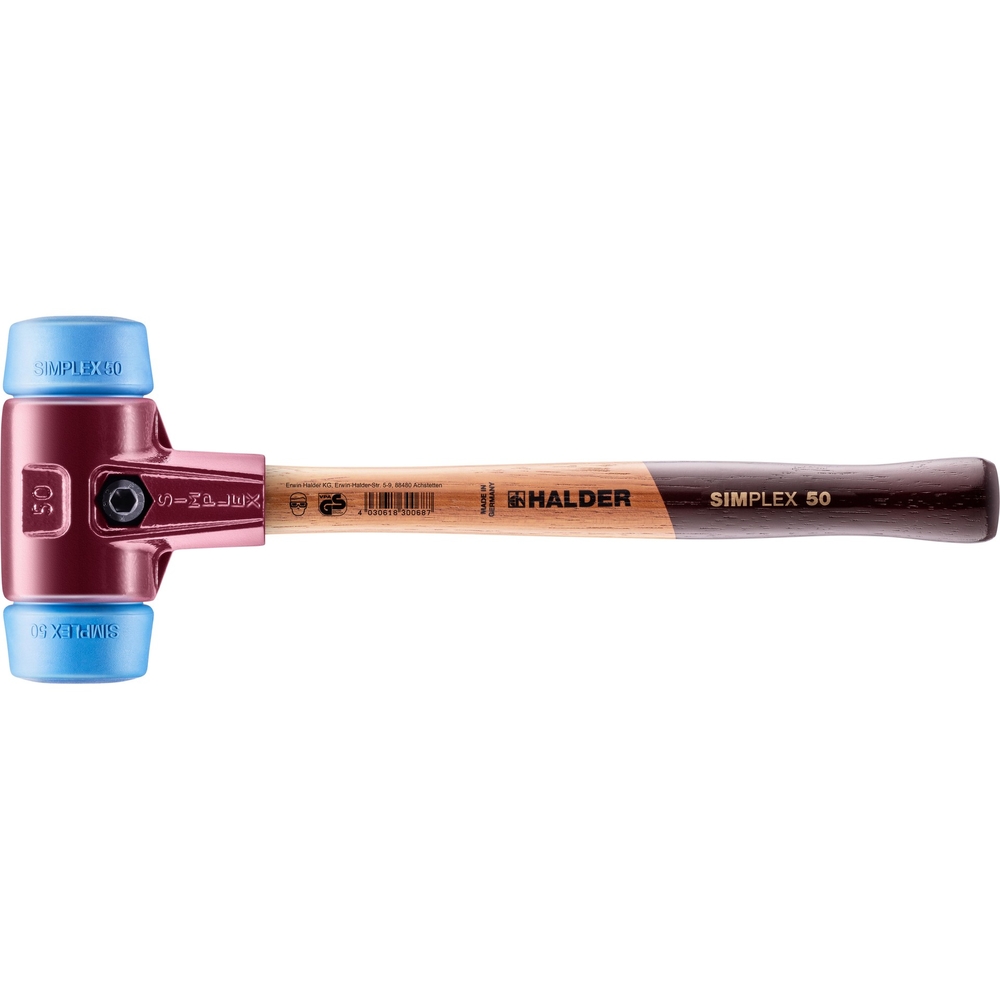 Maillet SIMPLEX avec boîtier en fonte malléable et manche en bois diam 50 TPE souple - HALDER - 3001.050
