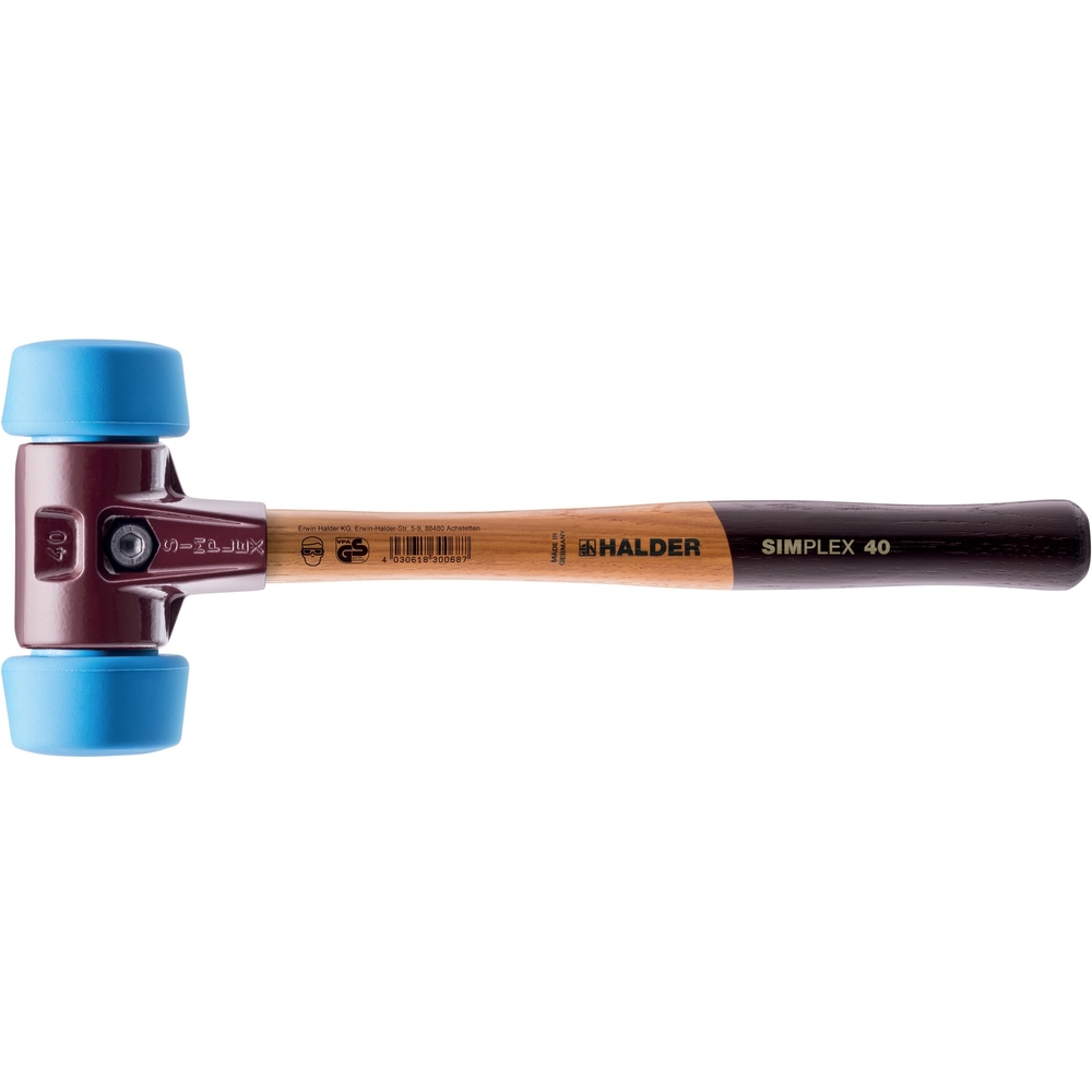 Maillet SIMPLEX 50 à 40 avec boîtier en fonte malléable et manche en bois TPE souple - HALDER - 3001.051