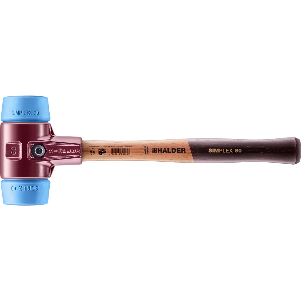 Maillet SIMPLEX avec boîtier en fonte malléable et manche en bois diam 60 TPE souple - HALDER - 3001.060