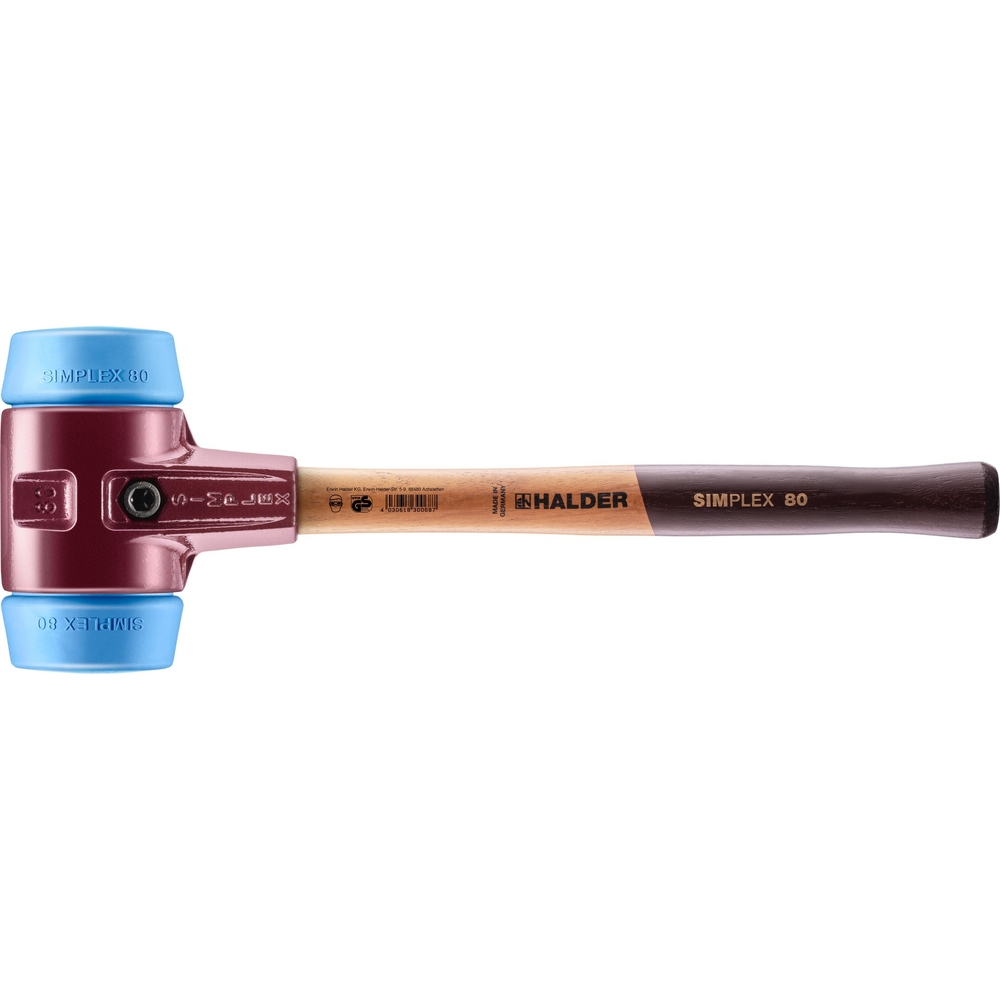 Maillet SIMPLEX avec boîtier en fonte malléable et manche en bois diam 80 TPE souple - HALDER - 3001.080