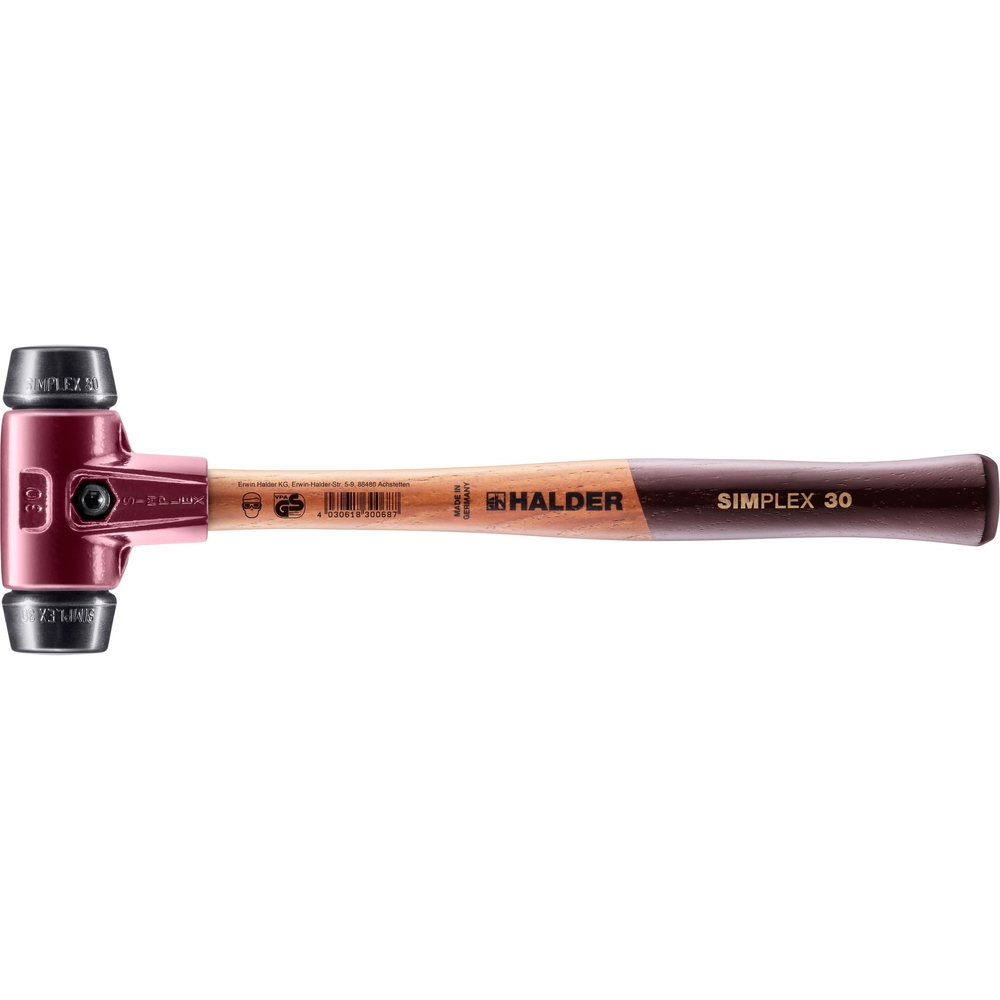 Maillet SIMPLEX avec boîtier en fonte malléable et manche en bois diam 30 caoutchouc - HALDER - 3002.030
