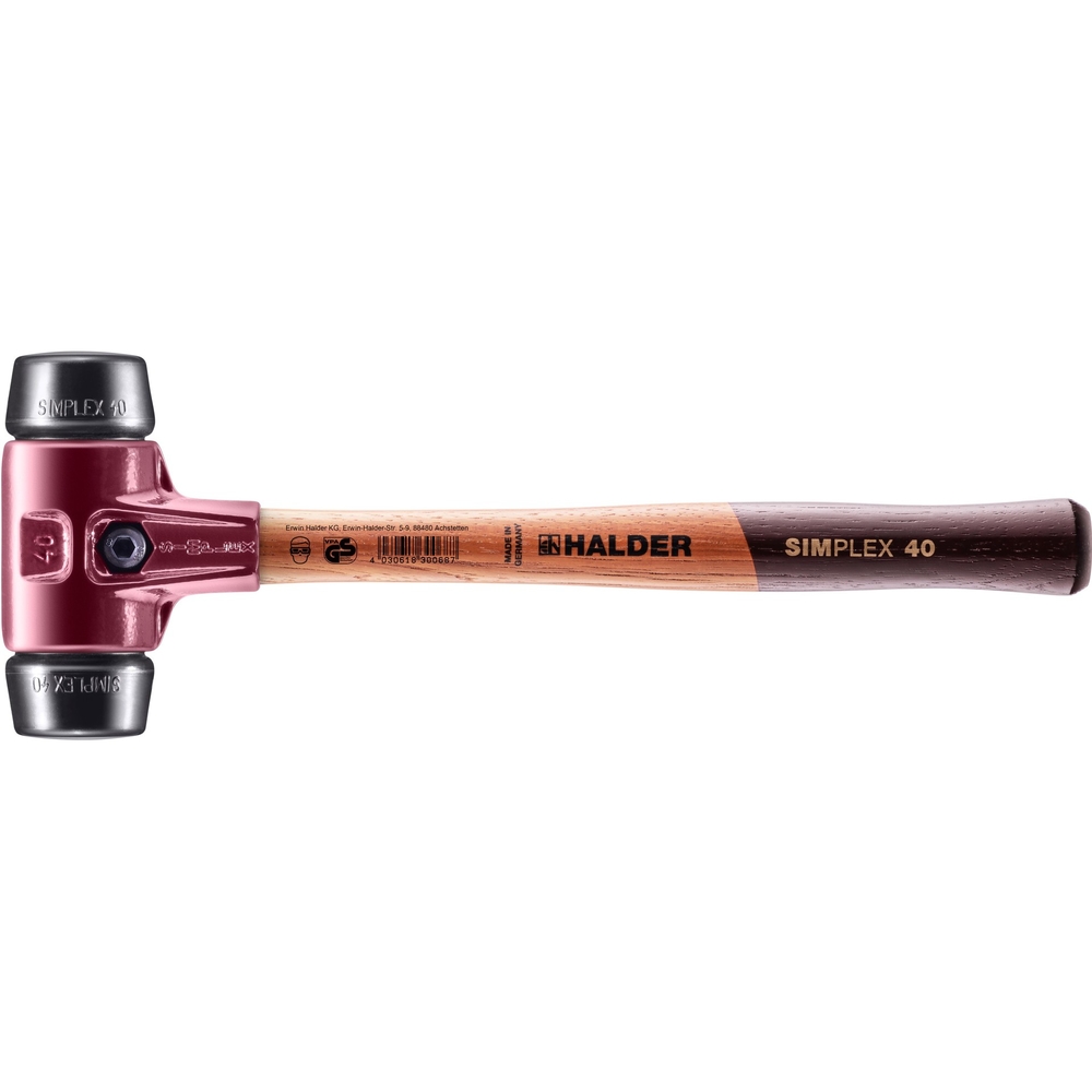 Maillet SIMPLEX avec boîtier en fonte malléable et manche en bois diam 40 caoutchouc chargé - HALDER - 3002.040