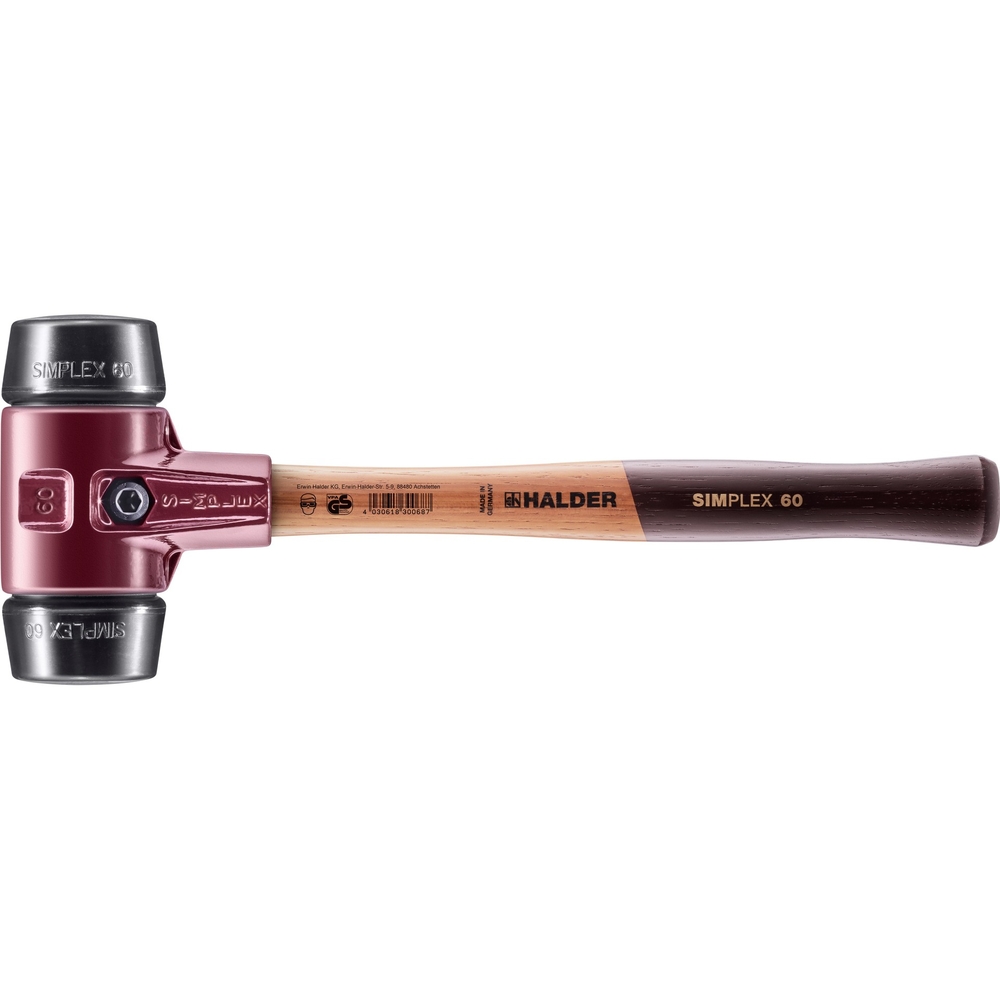 Maillet SIMPLEX avec boîtier en fonte malléable et manche en bois diam 60 caoutchouc chargé - HALDER - 3002.060