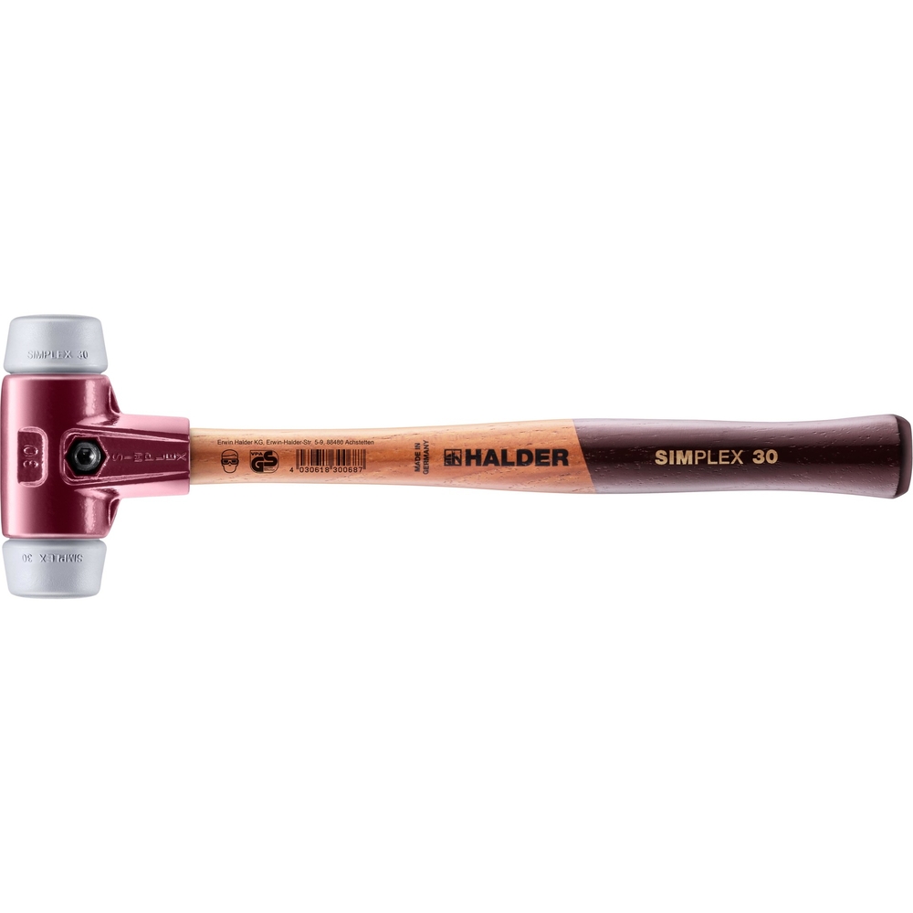 Maillet SIMPLEX avec boîtier en fonte malléable et manche en bois diam 30 TPE moyen - HALDER - 3003.030