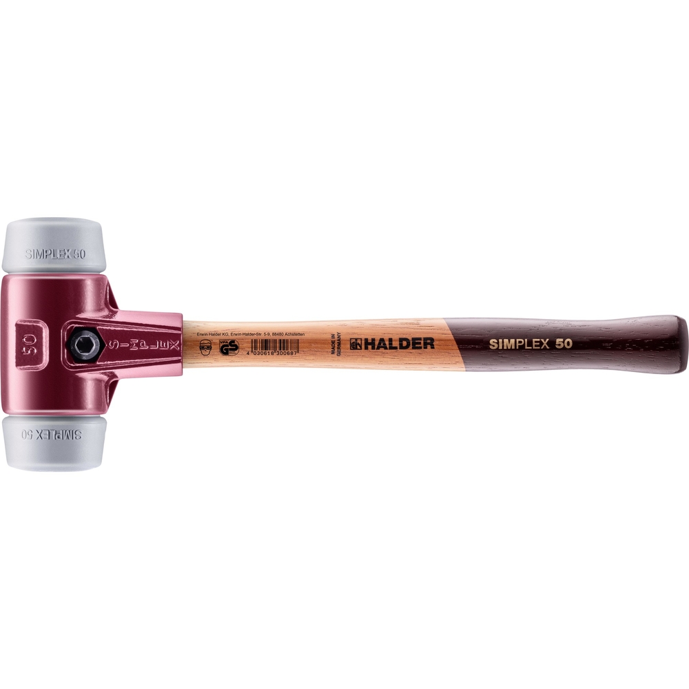 Maillet SIMPLEX avec boîtier en fonte malléable et manche en bois diam 50 TPE moyen - HALDER - 3003.050