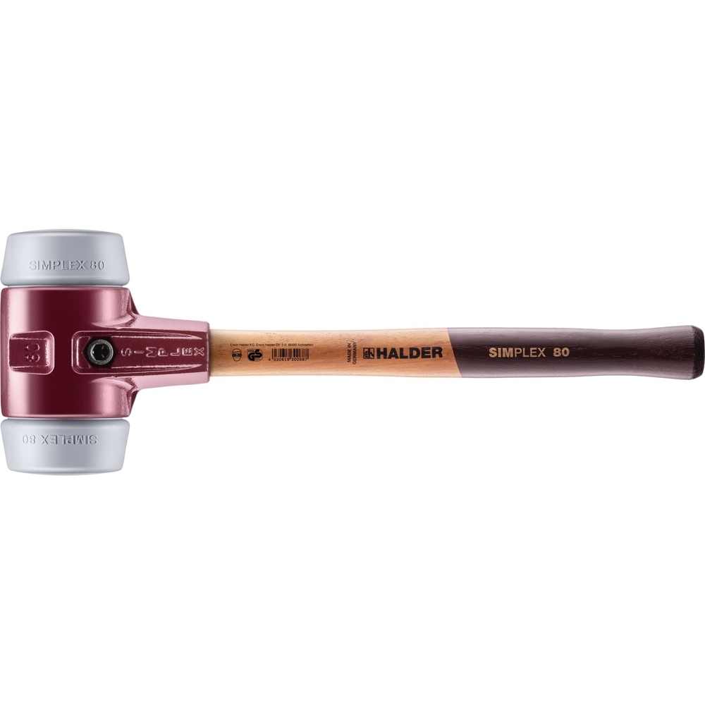 Maillet SIMPLEX avec boîtier en fonte malléable et manche en bois diam 80 TPE moyen - HALDER - 3003.080