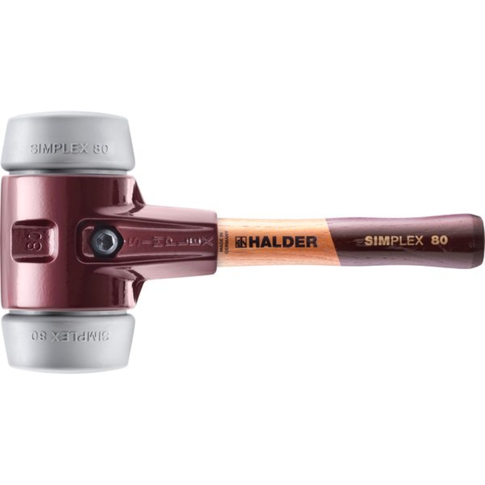Maillet SIMPLEX avec boîtier en fonte malléable et manche en bois diam 80 TPE moyen manche 230mm - HALDER - 3003.082