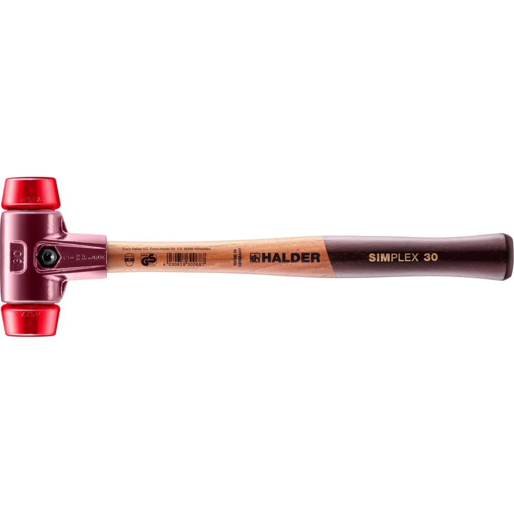 Maillet SIMPLEX avec boîtier en fonte malléable et manche en bois diam 30 plastique - HALDER - 3006.030