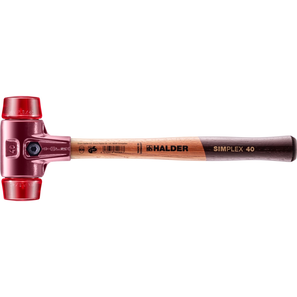 Maillet SIMPLEX avec boîtier en fonte malléable et manche en bois diam 40 plastique - HALDER - 3006.040