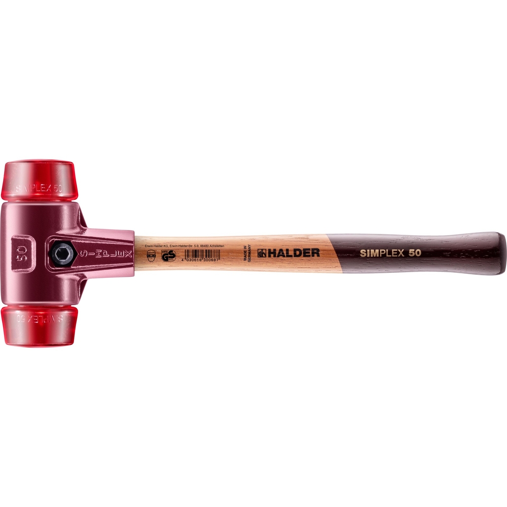 Maillet SIMPLEX avec boîtier en fonte malléable et manche en bois diam 50 plastique - HALDER - 3006.050