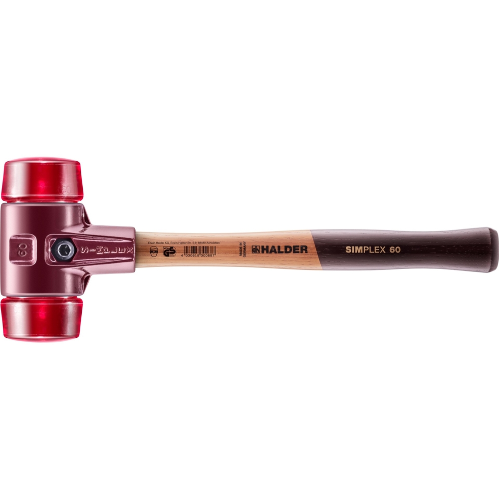 Maillet SIMPLEX avec boîtier en fonte malléable et manche en bois diam 60 plastique - HALDER - 3006.060