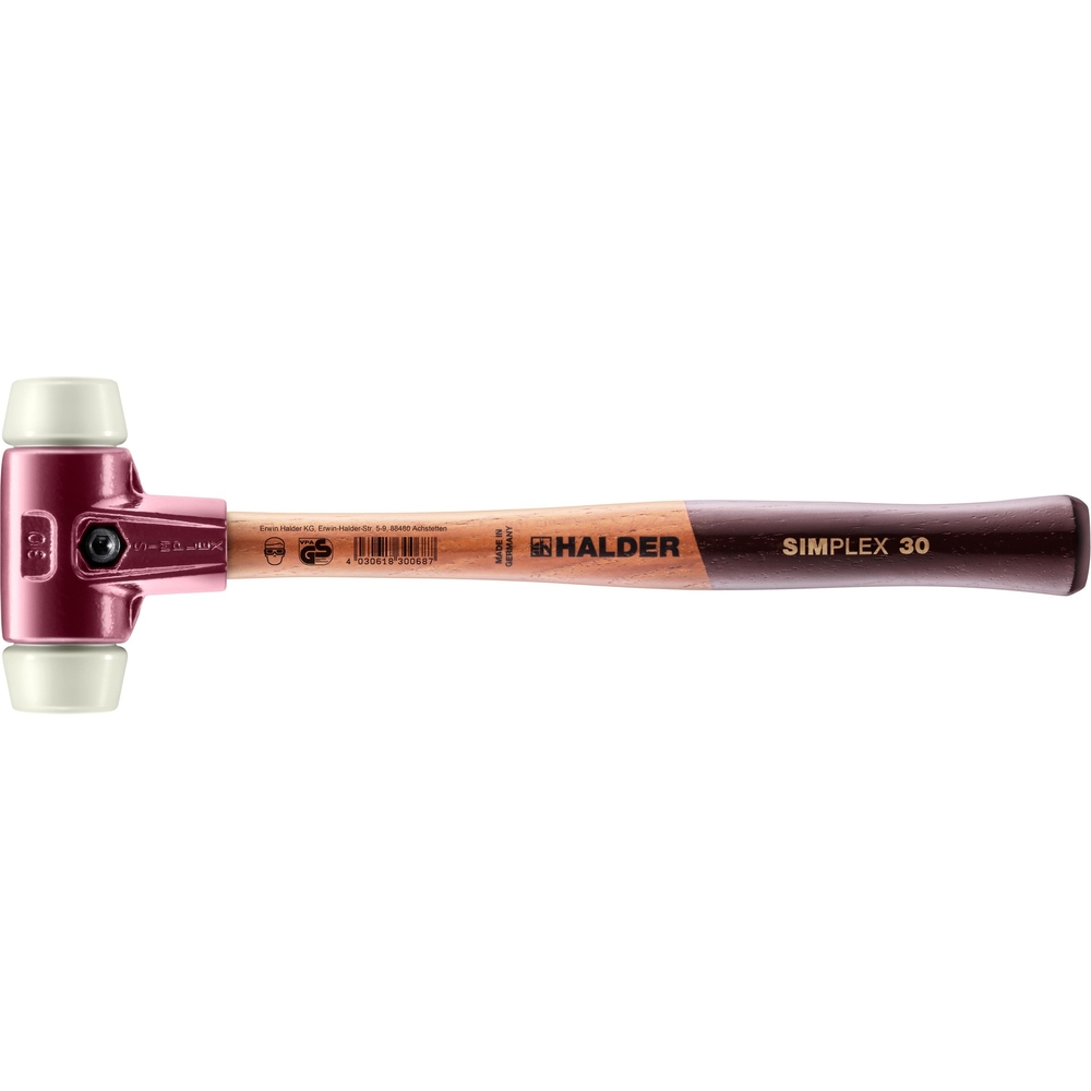 Maillet SIMPLEX avec boîtier en fonte malléable et manche en bois diam 30 nylon - HALDER - 3008.030