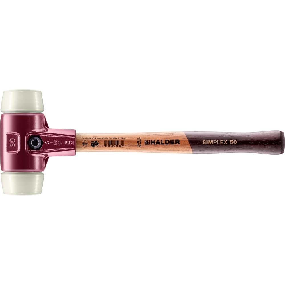 Maillet SIMPLEX avec boîtier en fonte malléable et manche en bois diam 50 nylon - HALDER - 3008.050