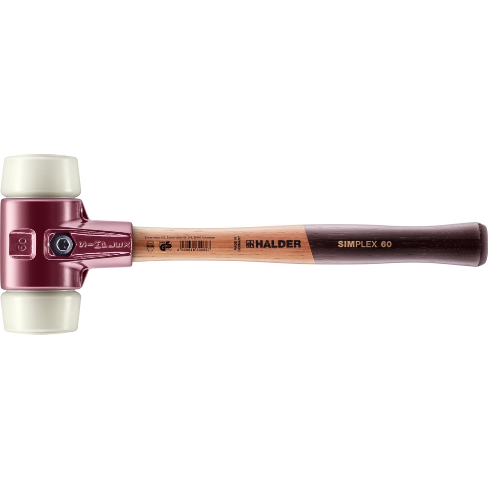 Maillet SIMPLEX avec boîtier en fonte malléable et manche en bois diam 60 nylon - HALDER - 3008.060