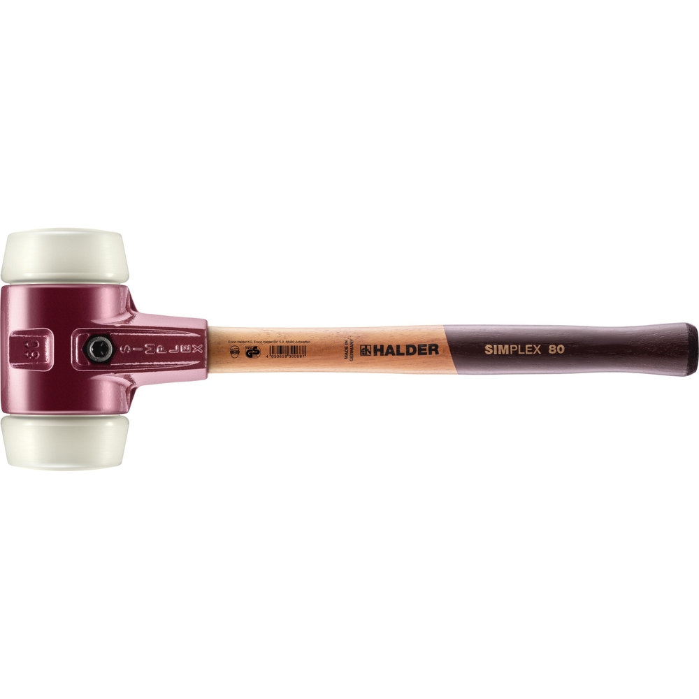Maillet SIMPLEX avec boîtier en fonte malléable et manche en bois diam 80 nylon - HALDER - 3008.080