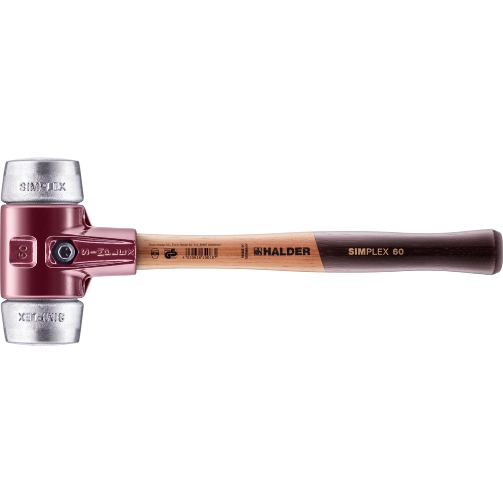 Maillet SIMPLEX avec boîtier en fonte malléable et manche en bois diam 60 métal doux - HALDER - 3009.060
