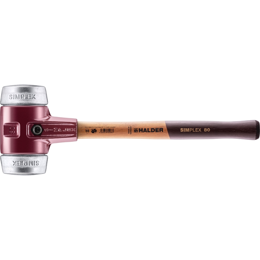 Maillet SIMPLEX avec boîtier en fonte malléable et manche en bois diam 80 métal doux - HALDER - 3009.080