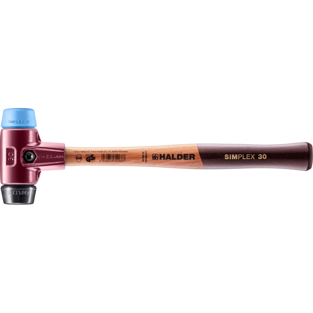 Maillet SIMPLEX avec boîtier en fonte malléable et manche en bois diam 30 caoutchouc TPE souple - HALDER - 3012.030