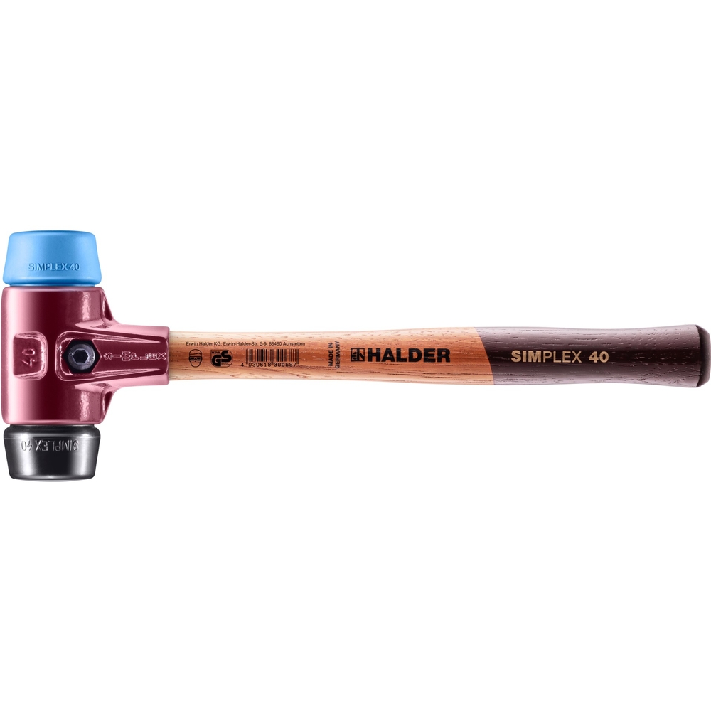 Maillet SIMPLEX avec boîtier en fonte malléable et manche en bois diam 40 caoutchouc chargé TPE souple - HALDER - 3012.040
