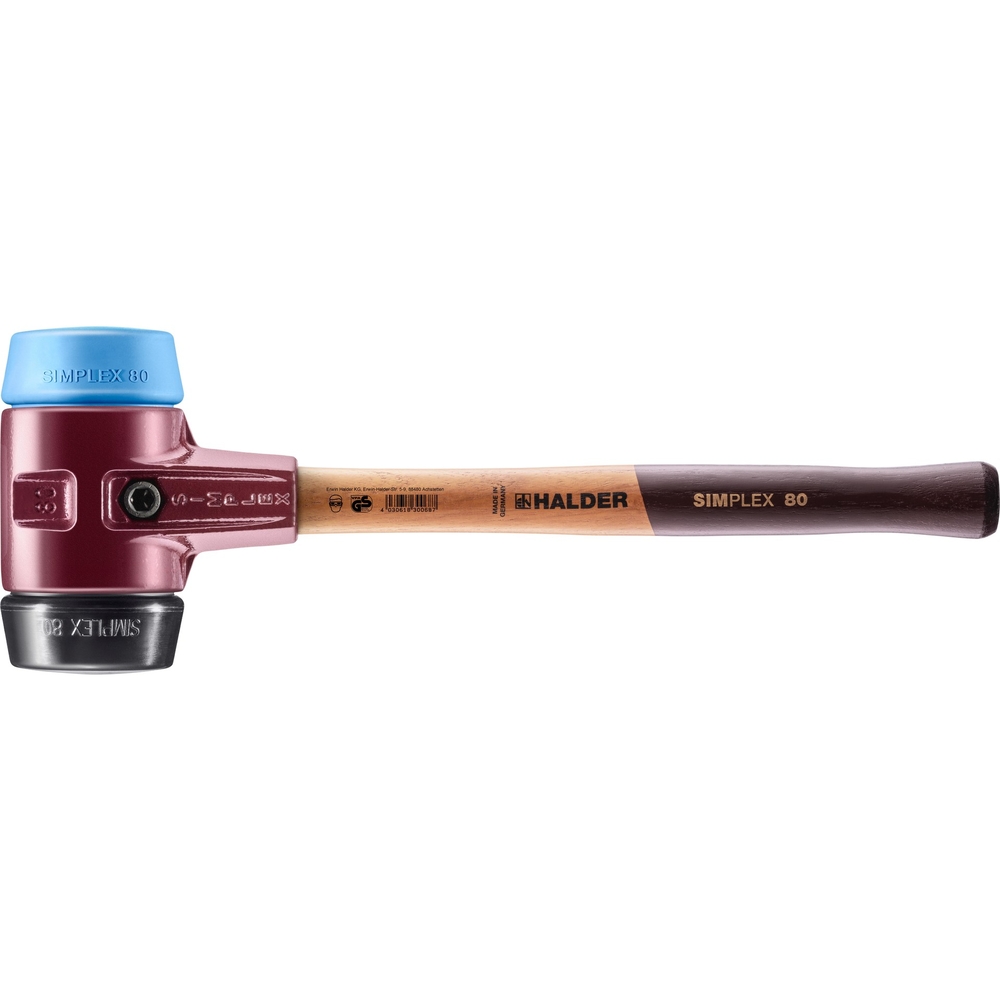Maillet SIMPLEX avec boîtier en fonte malléable et manche en bois diam 80 caoutchouc chargé TPE souple - HALDER - 3012.080