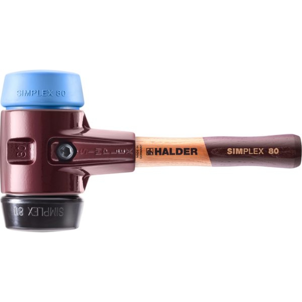 Maillet SIMPLEX boîtier fonte malléable manche bois diam 80 230 mm caoutchouc TPE souple - HALDER - 3012.082