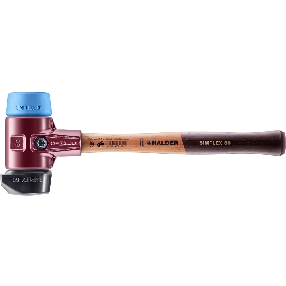 Maillet SIMPLEX fonte malléable manche bois diam 60 caoutchouc pied intégré TPE souple rond - HALDER - 3012.260