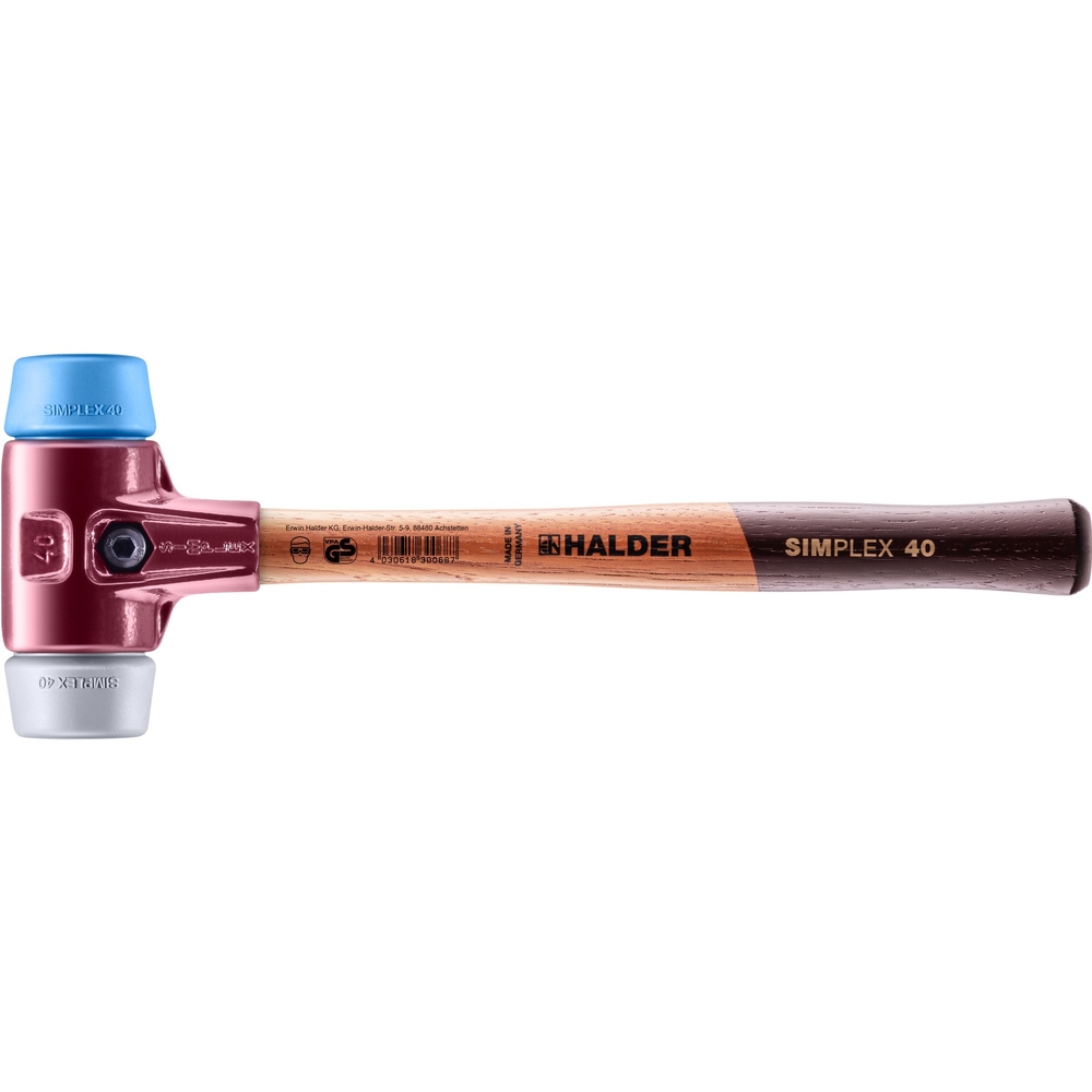 Maillet SIMPLEX avec boîtier en fonte malléable et manche en bois diam 40 TPE moyen TPE souple - HALDER - 3013.040