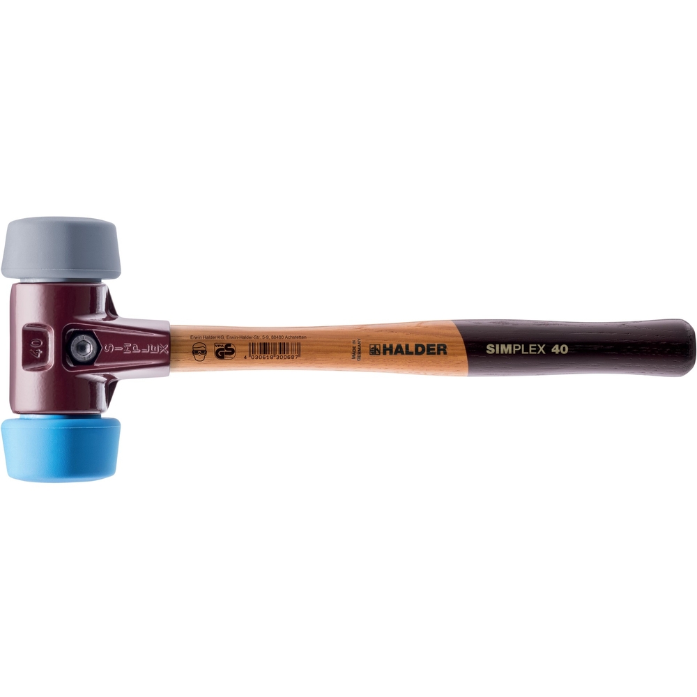 Maillet SIMPLEX 50 - 40 TPE souple TPE moyen avec boîtier en fonte malléable et manche en bois - HALDER - 3013.051