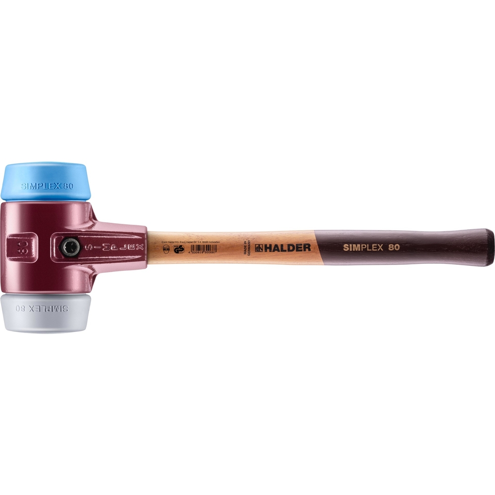 Maillet SIMPLEX avec boîtier en fonte malléable et manche en bois diam 80 TPE souple TPE moyen - HALDER - 3013.080