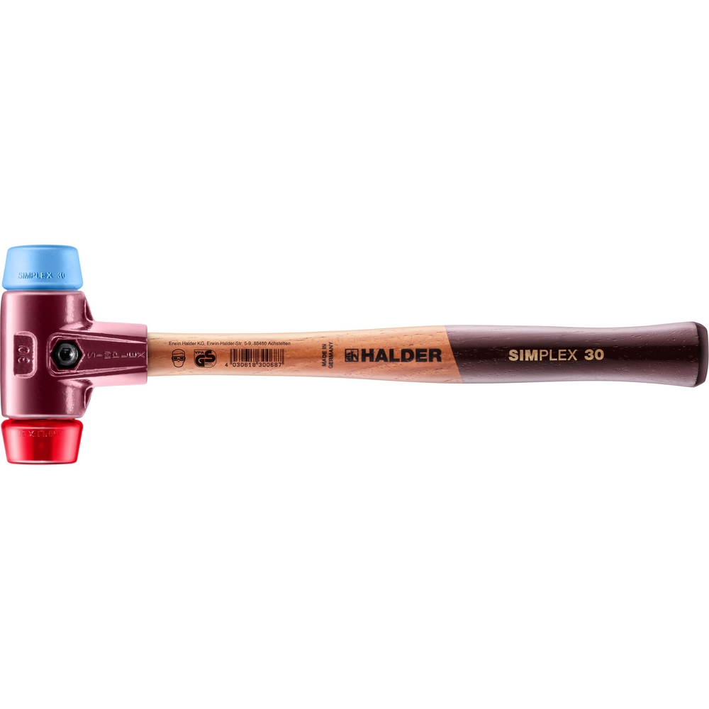 Maillet SIMPLEX avec boîtier en fonte malléable et manche en bois diam 30 TPE souple plastique - HALDER - 3016.030