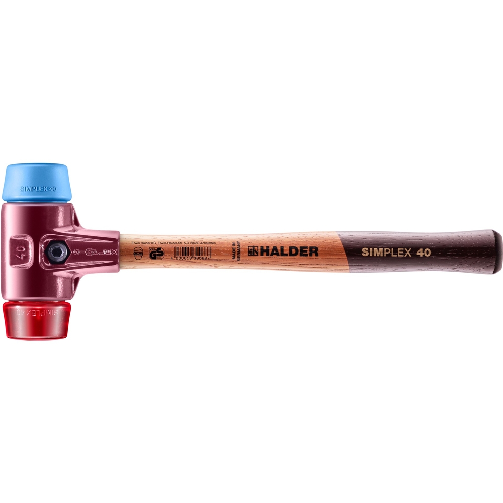 Maillet SIMPLEX avec boîtier en fonte malléable et manche en bois diam 40 TPE souple plastique - HALDER - 3016.040