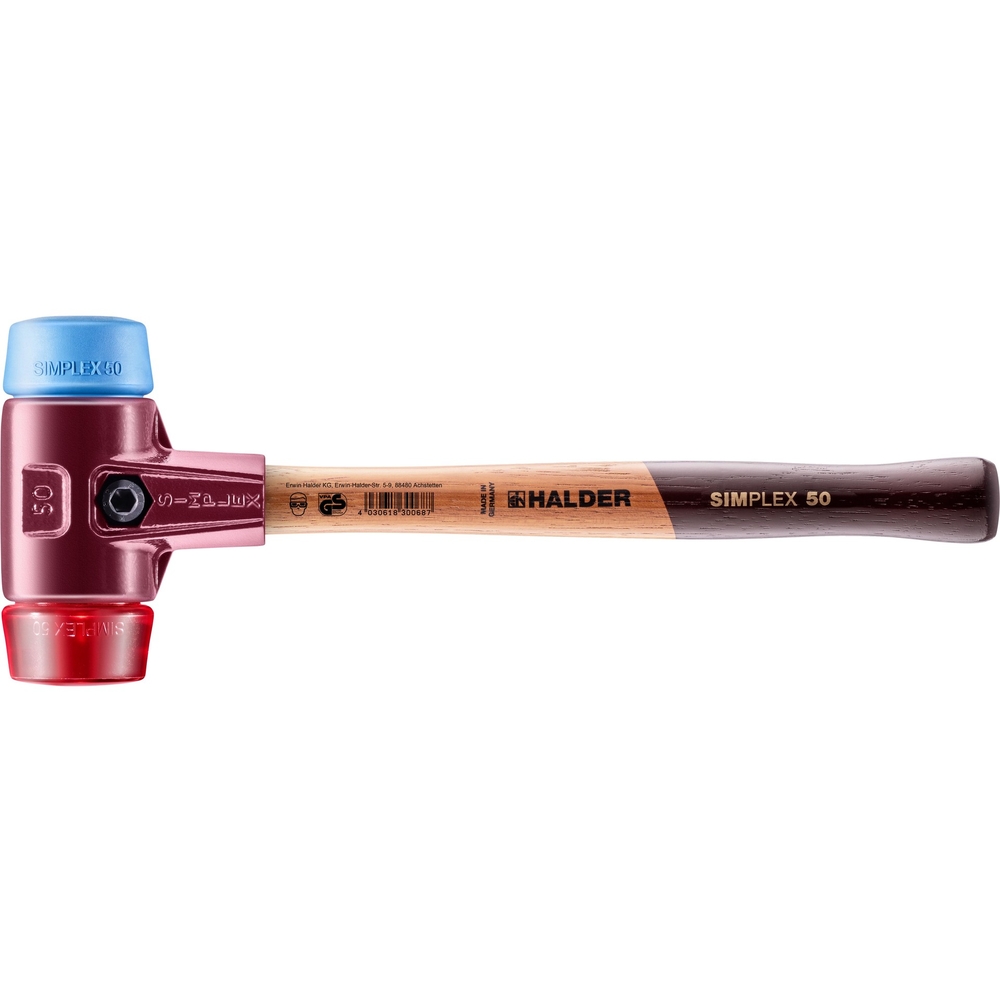 Maillet SIMPLEX avec boîtier en fonte malléable et manche en bois diam 50 TPE souple plastique - HALDER - 3016.050