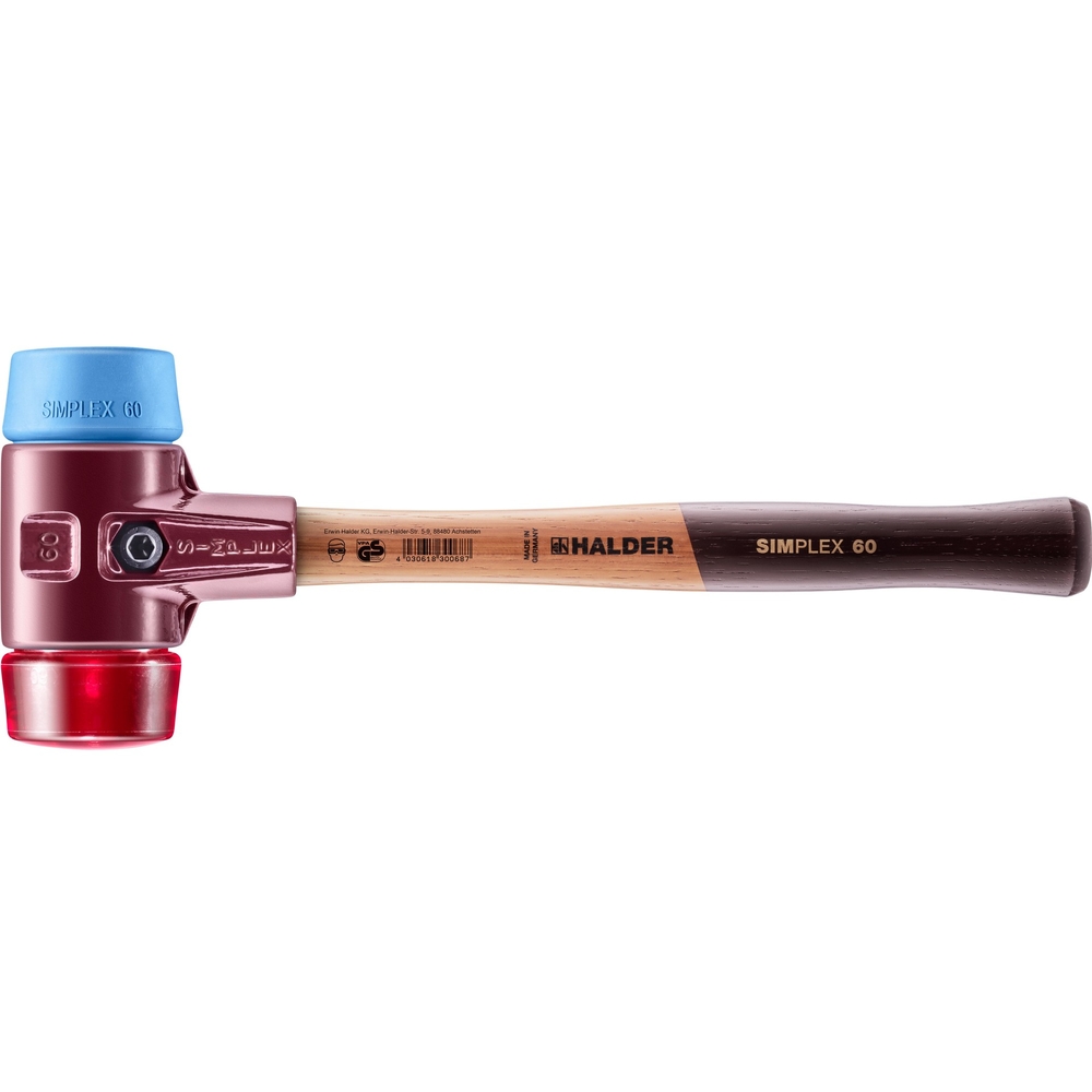 Maillet SIMPLEX avec boîtier en fonte malléable et manche en bois diam 60 TPE souple plastique - HALDER - 3016.060