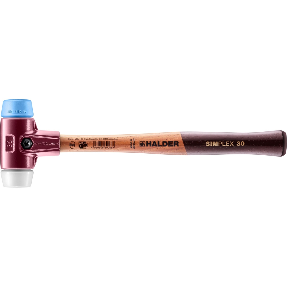 Maillet SIMPLEX avec boîtier en fonte malléable et manche en bois diam 30 superplastique TPE souple - HALDER - 3017.030