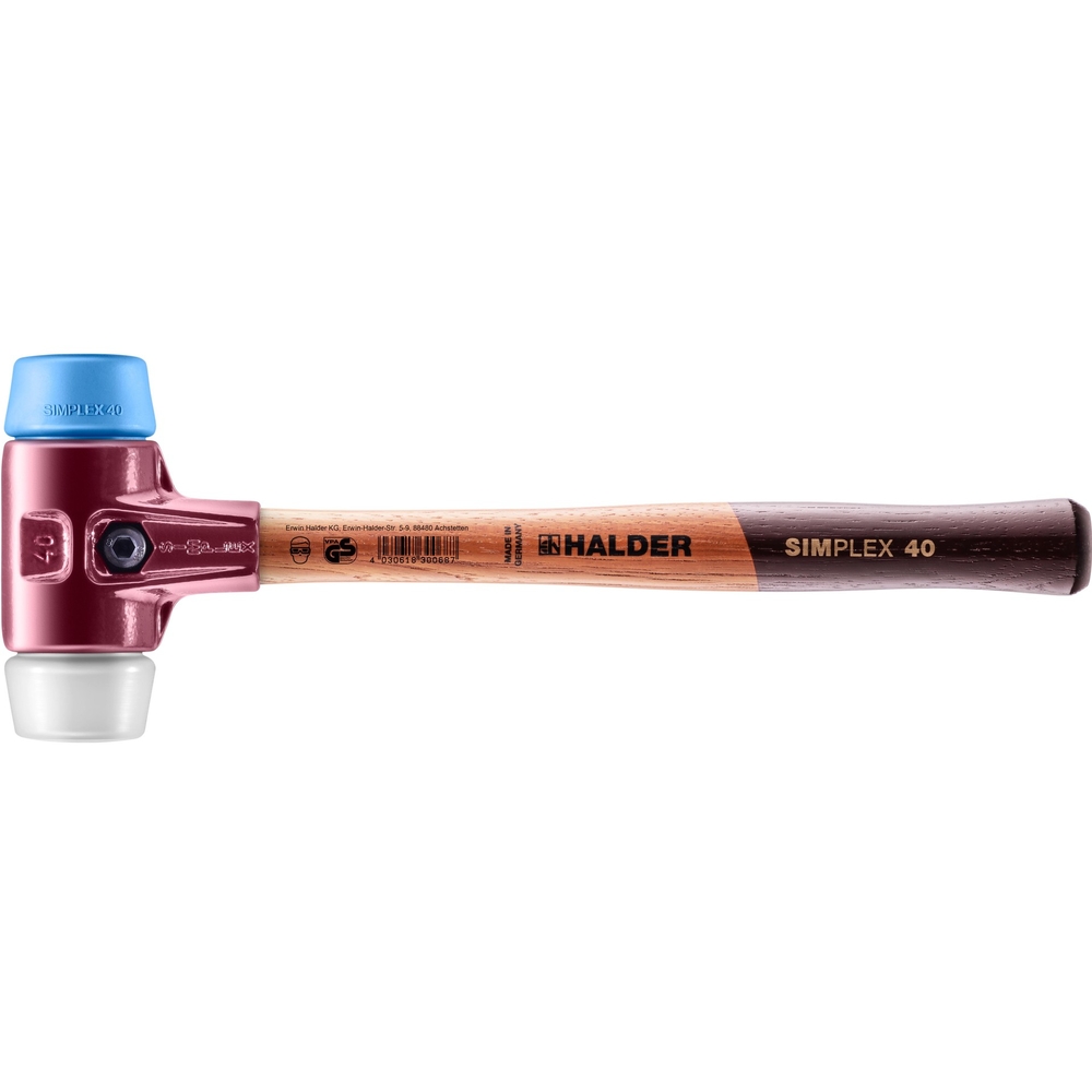 Maillet SIMPLEX avec boîtier en fonte malléable et manche en bois diam 40 superplastique TPE souple - HALDER - 3017.040