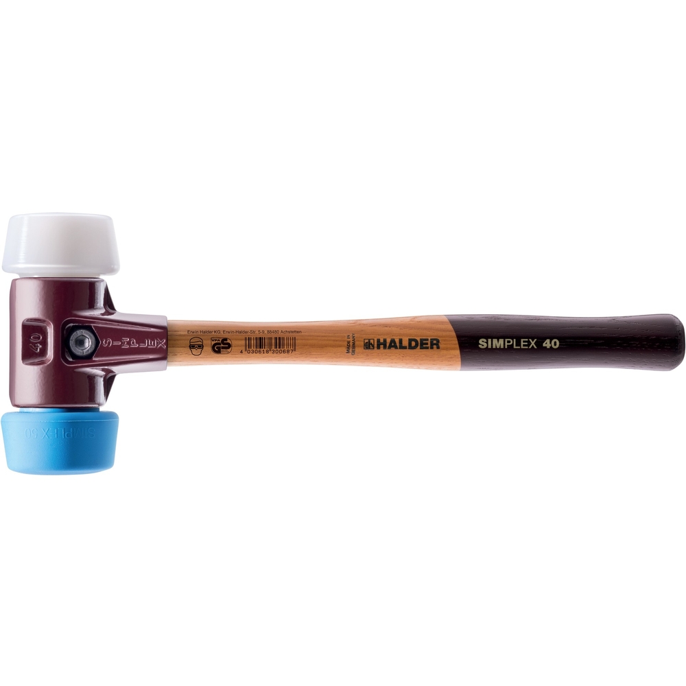 Maillet SIMPLEX 50-40 avec boîtier en fonte malléable et manche en bois TPE souple superplastique - HALDER - 3017.051